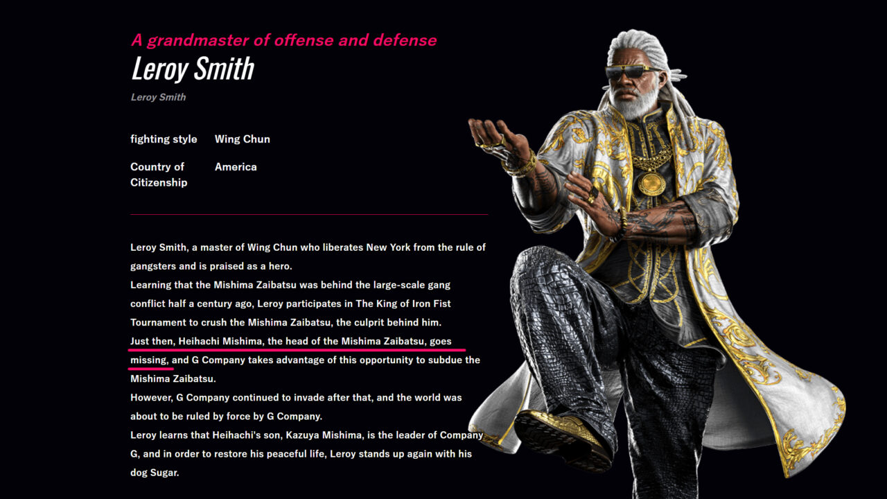 leroy smith tekken 8 bio - heihachi missing
